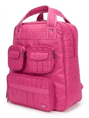 Rare Lug Magenta Hot Pink Quilted Multi Pocket Travel Backpack